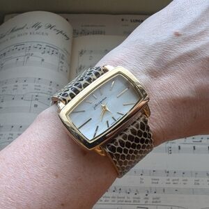 Jules And James gold Watch with Snake Print Strap